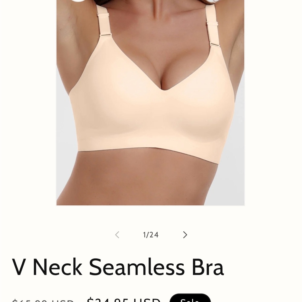 Cream V Neck Seamless Bra with Supportive Band